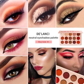 Neutral Nude Eyeshadow Palette Rose Gold Smokey Red Brown Highly Pigmented Matte Shimmer Metallic 15 Colours Eyeshadow Palette with DE'LANCI Professional Warm Natural Bronze Tone