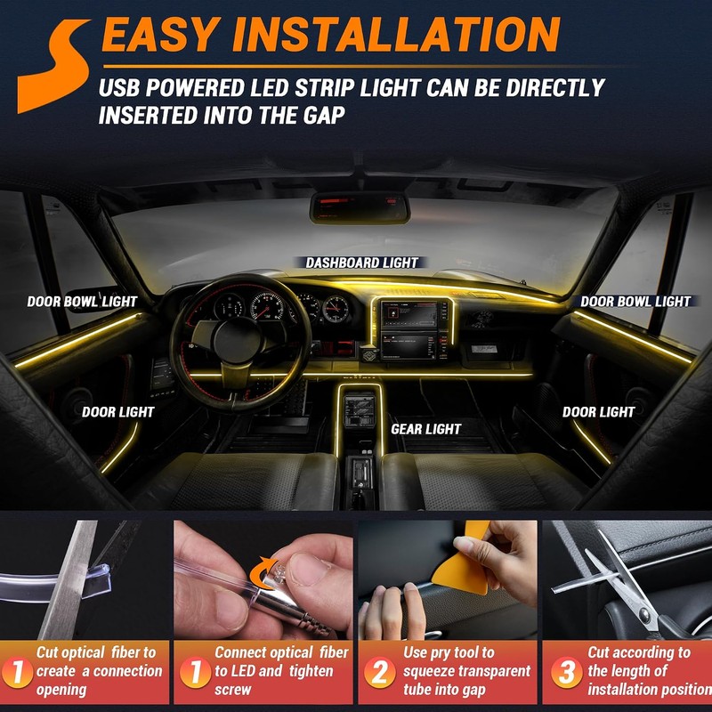 Interior Car LED Strip Lights 470 inches Fiber Optic tubing