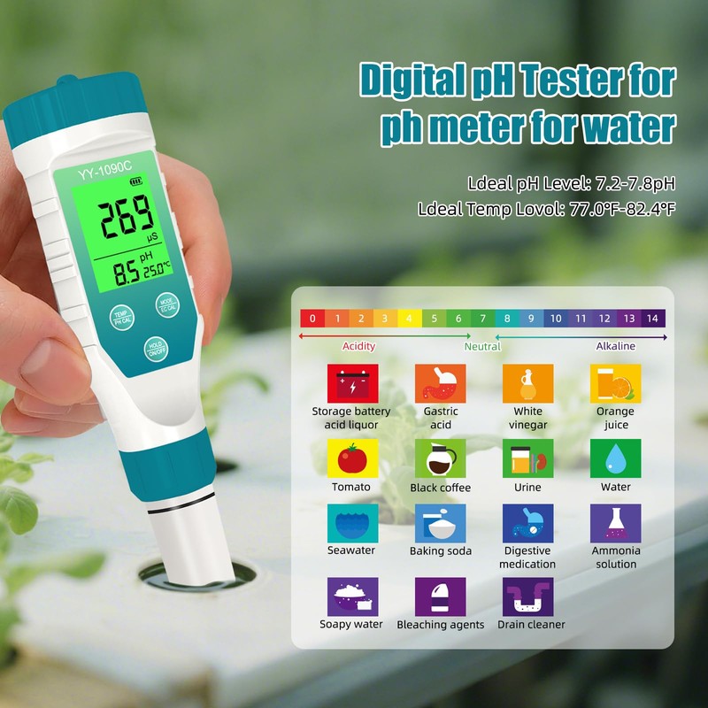 PH Meter for hydroponics & Spa Salt Tester – 5‑in‑1