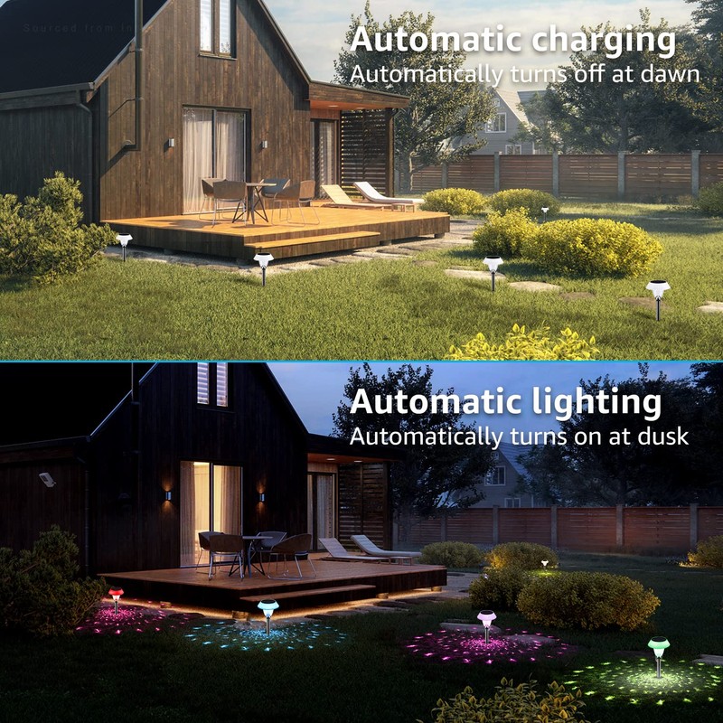 LEONLITE 8-Pack Color Changing Solar LED Pathway Lights, Lawn Lights,