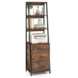 Giantex Ladder Bookshelf with Drawers, 69" Tall Wooden Bookcase with 4 Shelves, Modern Book Shelf Storage Organizer Unit, Freestanding Display Shelving Rack for Living Room, Bedroom (Rustic Brown)
