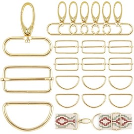 PECMER Purse Hardware for Bag Making 1 1/2 Inch D Ring 18 Pcs Gold Swivel Clasp Snap Hooks Tri Glide Slide Buckles for Strap Adjuster Dog Collar Making Supplies
