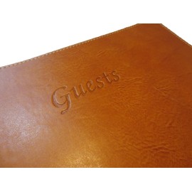 Fiorentina Soft Cover Italian Leather Guest Book with Guests Embossed on Cover - Tan