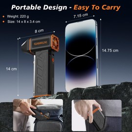 GAMRUXI Compressed Air Duster, Electric Air Blower, Air Duster for PC, Mini Blower Cordless, 3 Gears Adjustable Air Blower Duster, 130000RPM Cordless Air Duster, Hand Held Portable Blower(Black)