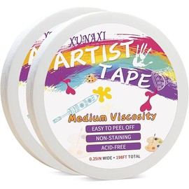 2 Packs Artist Tape Medium Tack White Art Tape for Watercolor Paper Drafting Art Painting Canvas Framing Acid Free Masking Tape- 0.25IN Wide 197FT Long Total