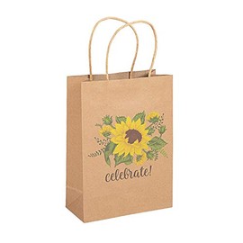Fun Express Medium Sunflower Kraft Paper Gift Bags - Party Supplies - 12 Pieces