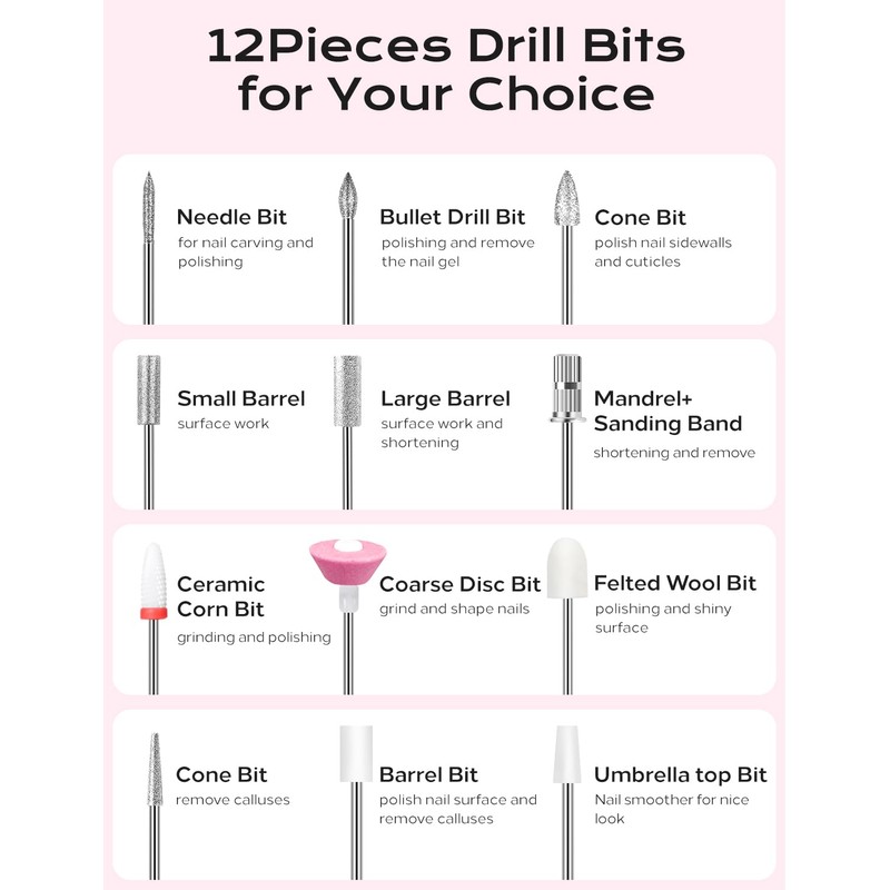 Electric Nail Drill Professional Kit: 45,000 RPM USB Rechargeable Efile