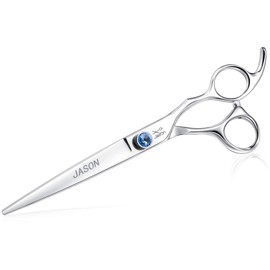 JASON 7" Straight Dog Grooming Scissors, Ergonomic Pets Grooming Shears, Premium Cats Trimming Kit with Offset Handle and Jewelled Screw, Sharp, Comfortable