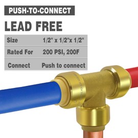 TTFLEX 1/2-inch Tee Push to Connect Plumbing Fitting with 1 Disconnect Clip, Connect to PEX,Copper,CPVC,Pipe -6 PACK