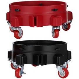 5 Gal Bucket Dolly 2-Pack, 5 Locking Casters, Connectable Bases, Red&Black
