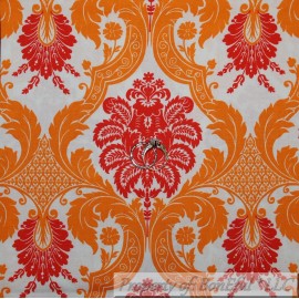Waverly BonEful FABRIC FQ Cotton Quilt VTG White Orange Red Flower Damask Bohemian Boho
