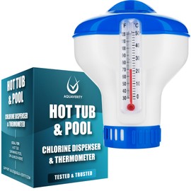 AQUAVERITY Chlorine Dispenser for Hot Tub with Built-in Thermometer – Floating Chlorine Dispenser for Hot Tubs, Pools, and Spas – Adjustable Flow Control, Durable Design