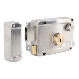 Exterior Mechanical Anti-Theft Lock, Silver Stainless Steel Exterior Gate Lock, Vertical Keyhole Cylinder Deadbolt Lock for Door