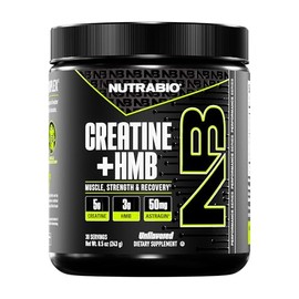 NutraBio Creatina + HMB - Monohidrato de creatina con polvo de HMB para el crecimiento muscular, mayor fuerza - 30 porciones (sin sabor)