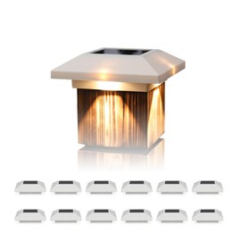 Kemeco Solar Post Cap Lights for 4x4 Posts, 12 Pack Warm White LED Solar Powered Waterproof White Deck Fence Cap Lights for Wooden Vinyl Post