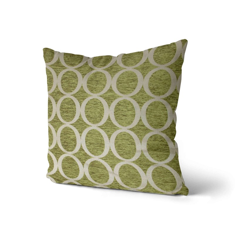 Lime Green/Cream Faux Chenille Cushion Cover Circles Design