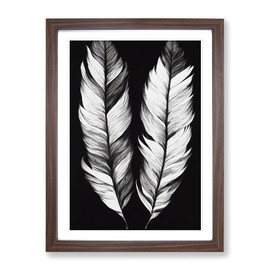 Monochrome Feathers No.1 Framed Print for Living Room Bedroom Home Office Décor, Wall Art Picture Ready to Hang, Walnut A4 Frame (34 x 25 cm)