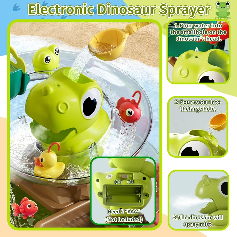 Yrkidstoi Water Table with Pump, 12-in-1 Dino Mist Spray Water