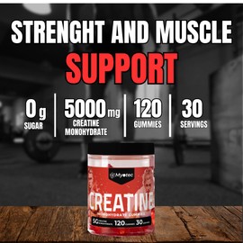 MYOTEC Creatine Monohydrate Gummies for Men & Women-5g of Creatine Monohydrate per Serving- Increase Strength and Build Muscle,Sugar Free, 120 Count
