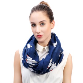 Lina & Lily Rabbit Bunny Print Women's Infinity Scarf Lightweight (Navy Blue)