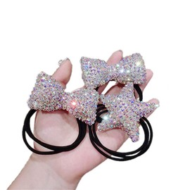 Xiwstar 2Pcs Luxury Bling Crystal Hair Bands Korean Fashion Rhinestone Bracelet Hair Bow Ties Scrunchies for Women Girls