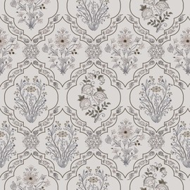 Toduso Vintage Peel and Stick Wallpaper Beige Floral Wall Paper Boho Contact Paper Brown Removable Self Adhesive Wallpaper for Bedroom Bathroom Kitchen Vinly Rolls 17.3''x196.8''