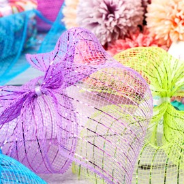 4 Rolls Mesh Ribbons 30 Feet Each Roll Metallic Foil Mesh Ribbon for Home Door Wreath Decoration DIY Crafts Making Supplies(Pink, Grass Green, Sky Blue, Purple,6 Inches)