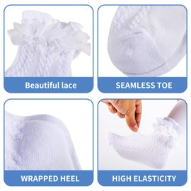 QHANSHIEE 3Pairs Girls Ruffle Socks Cotton Lace Socks Little Girls White Lace Ruffle Frilly Sock Dress Sock for Girl Toddler