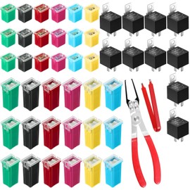 DaisyInner 36 Pcs Car Fuse Assortment Kit Low and Tall Fuse and Puller Plier Relay with Small Fuse Remover Tool and 10pcs 30/40 Amp 5-pin 12v Relay Car Fuse Puller for Car(Classic Color,Low and Tall)