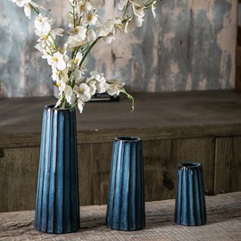 Kendiis Blue Ceramic Vase Set 3, Modern Blue Vase, Farmhouse Decor, Rustic Decorative Vase for Fireplace, Entryway and Living Room, Centerpiece Table Decorations