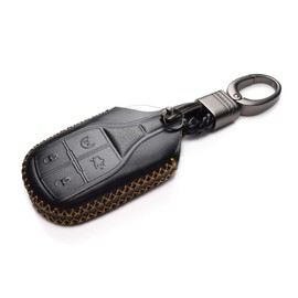 Vitodeco Genuine Leather Keyless Smart Key Fob Case Cover with Key Chain Compatible for Maserati Ghibli, Levante, Quattroporte (Remote Start, Black)