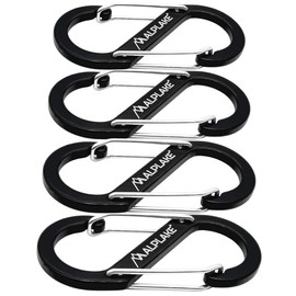 ALPLAKE ® - Pack of 4 Material Carabiners, Double Carabiner, Micro Carabiner, S-Shape 88 x 40 mm, Black