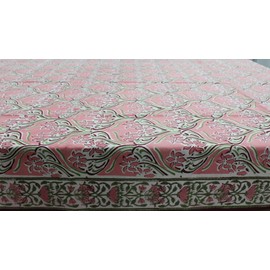 Mango Gifts Indian Tablecloth Hand Block Print Cover 100% Cotton Floral Pink Colour Dinner Table | Wedding Party | Tabletop Decoration | Parties Decoration | Fall décor Farmhouse Size 150 x 220cm
