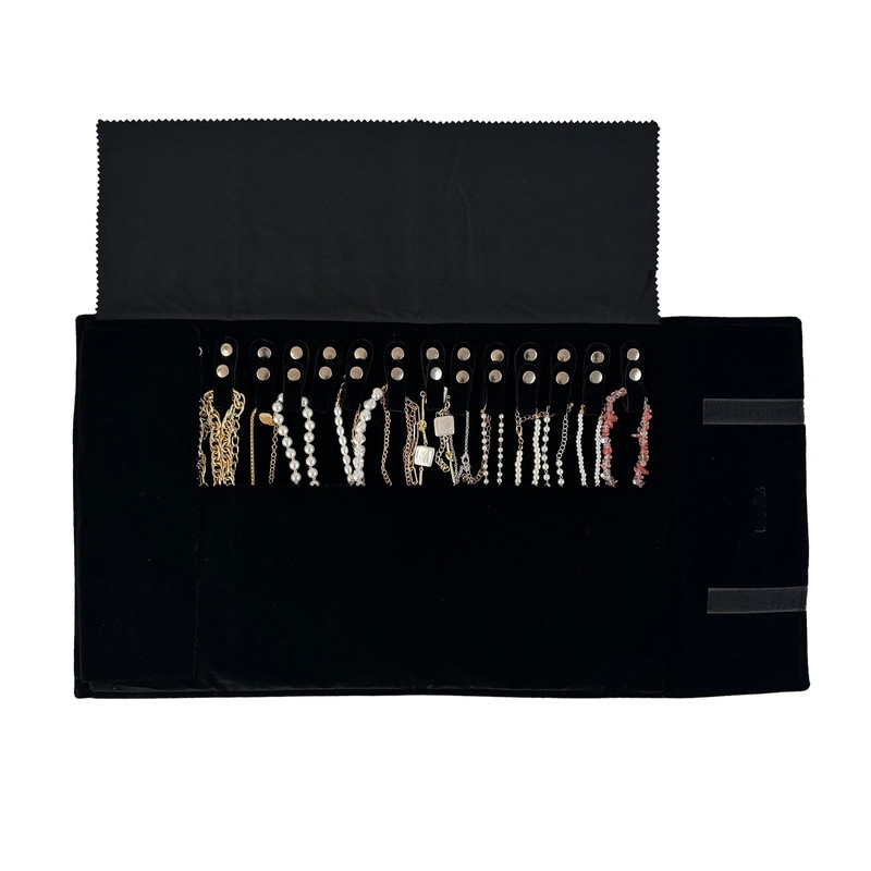 UnionPlus Velvet Travel Jewelry Roll Bag Organizer for Necklace, Elastic