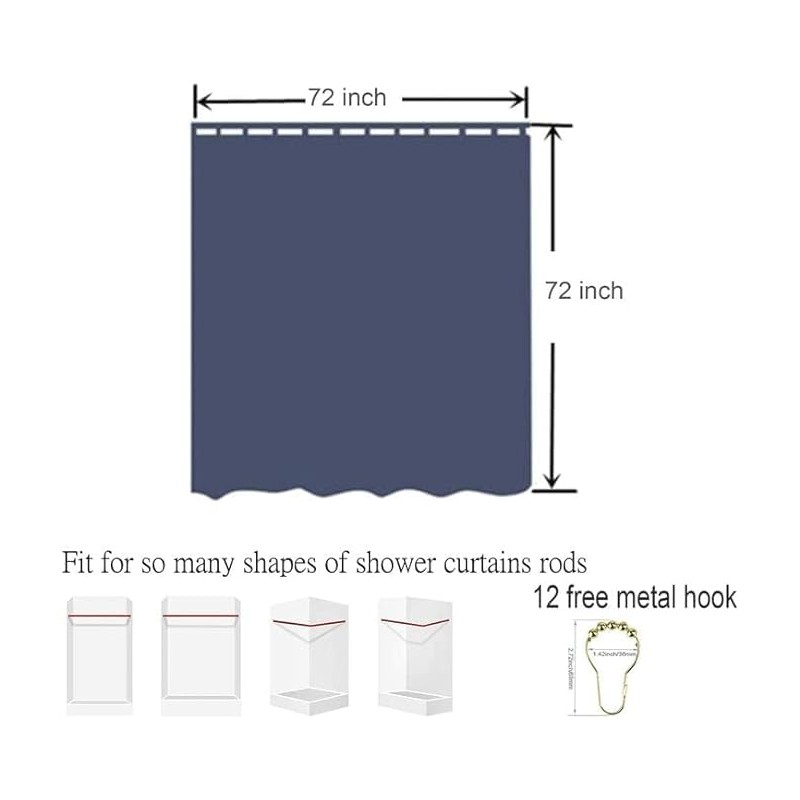 HYAWGE Navy Blue Shower Curtains for Bathroom, Navy Blue Velevt
