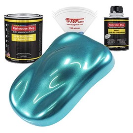 Restoration Shop - Aquamarine Firemist Acrylic Enamel Auto Paint - Complete Quart Paint Kit - Professional Single Stage High Gloss Automotive, Car, Truck, Equipment Coating, 8:1 Mix Ratio, 2.8 VOC