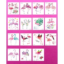 Flamingo Temporary Tattoos for Kids Women, 15 Sheets Summer Pink Tattoo Stickers, Hawaii Beach Waterproof Flamingo Party Birthday Decorations Accessories Favors Supplies Gifts for Boys and Girls