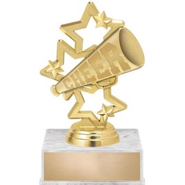 Crown Awards 6" Cheer Megaphone with Stars Trophy On White Base