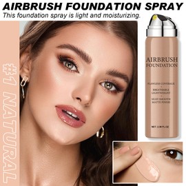 Airbrush Foundation Makeup Spray, Long-lasting Silky Mist Foundation Spray with Brush, Flawless Coverage Foundation for Smooth Radiant Skin, Formula Breathable Moisturizing Makeup (01 Natural)