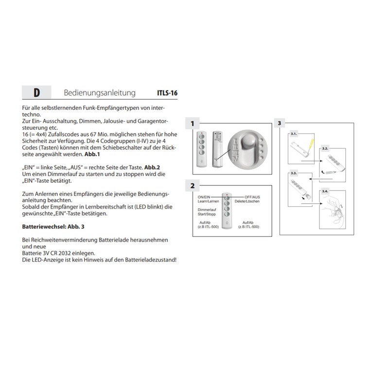 Intertechno ITLS-16 RF Wireless White Remote Control, Push Buttons -