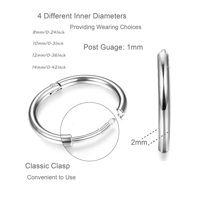 CASSIECA 4 Pairs 316L Surgical Stainless Steel Huggie Hoop Earrings