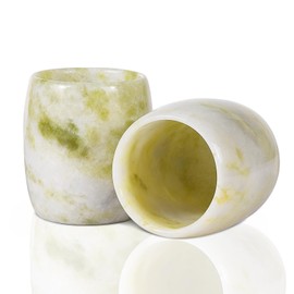 Xarizon Handcrafted Natural Jade Shot Glasses Set of 2 – 1.8oz Jade Espresso Cups for Tequila, Whisky, Sake & Tea, Drum-Shaped Stone Drinking Cups, Unique Gift for Dad, Whisky & Coffee Lovers