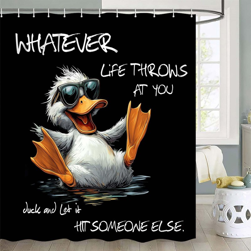 Black and White Shower Curtain,Funny Quotes Duck Bathtub Curtain,Animal Pet