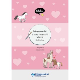 dabelino® Childrens Stationery Set Horses (Pink) - A5 Lined with Envelopes + Colouring Pad