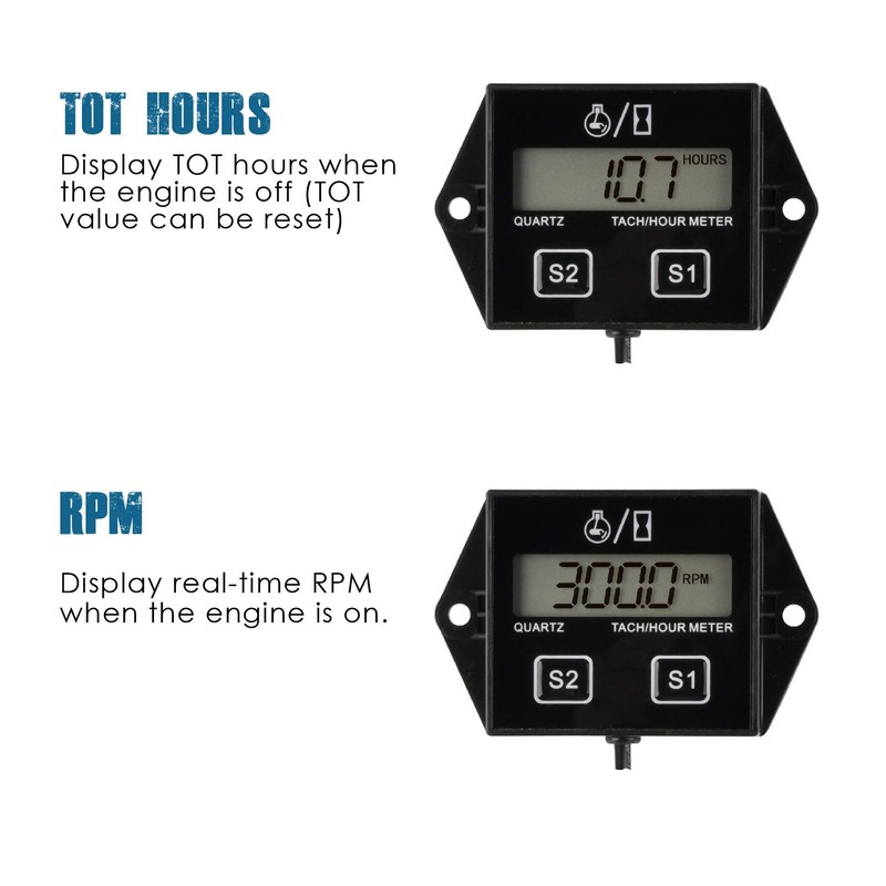 Runleader Digital Hour Meter Tachometer, Maintenance Reminder, Battery Replaceable, Automatically
