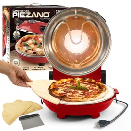 Kitchen PIEZANO Crispy Crust Pizza Oven by Granitestone – Electric Pizza Oven Indoor Portable, 12 Inch Indoor Pizza Oven Countertop, Pizza Maker Heats up to 800˚F for Stone Baked Pizza at Home - Red