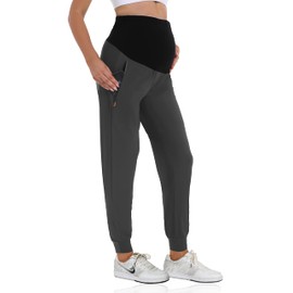 V VOCNI Maternity Joggers Pants Women's Quick Dry Zipper Pockets Lounge Sweatpants Casual Workout Clothes Dark Grey X-Large