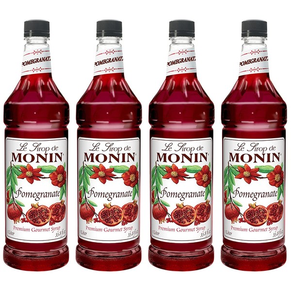 Monin - Pomegranate Syrup, Tart and Sweet, Great for Cocktails and Teas, Gluten-Free, Non-GMO (1 Liter, 4-Pack)