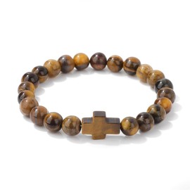 REHANDLE Tigers Eye Bracelet Cross Bracelet for Men Women 8MM Tiger Eye Bracelet Men Beaded Cross Bracelet Mens Cross Bracelet Christian Bracelet Mens Beaded Chakra Bracelets for Women