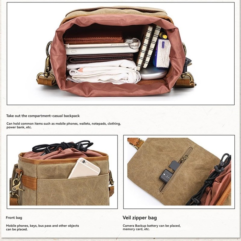 Fahgaer Canvas SLR Camera Bag Mini Single Messenger Bags Waterproof